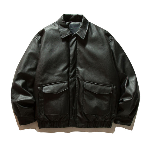 Herren Boxy Kunstleder-Blouson mit Pattentaschen und elastischem Saum Drune