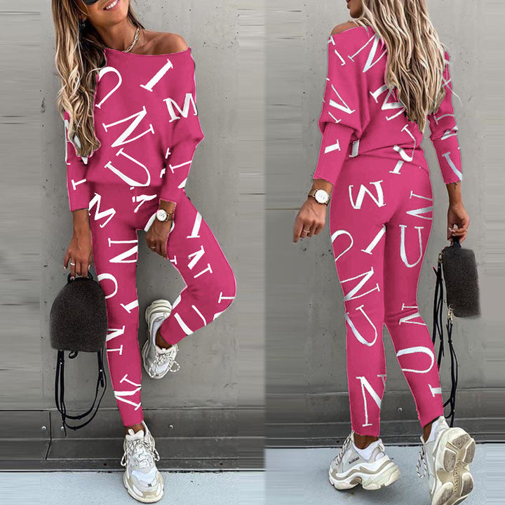 Damen Pyjama-Set mit langärmligem Oberteil und elastischen Hosen Drune