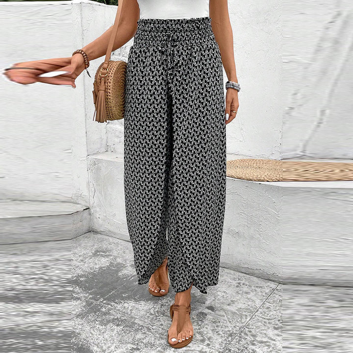 Damen weite Sommerhose mit floralem Muster und elastischem Bund Drune
