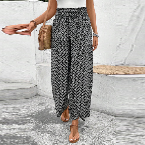 Damen weite Sommerhose mit floralem Muster und elastischem Bund Drune
