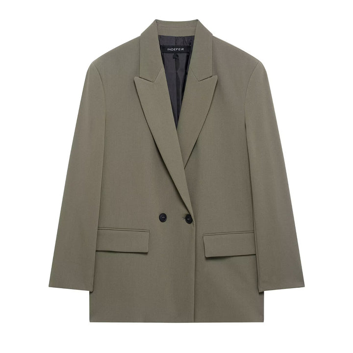 Damen Langer Zweireihiger Blazer-Mantel mit Oversize-Schnitt und Pattentaschen Drune