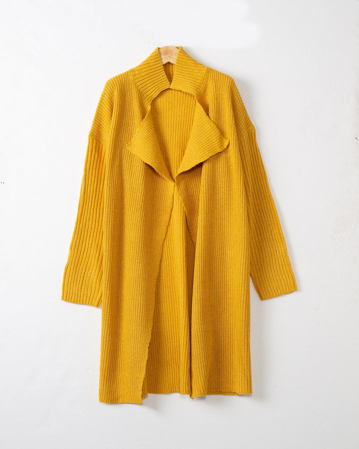 Damen langer offener Rippstrick-Cardigan mit weitem Schalkragen Drune