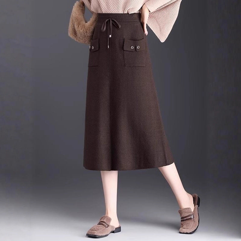 Damen Modischer Maxirock mit Taschen und Bindegürtel Drune