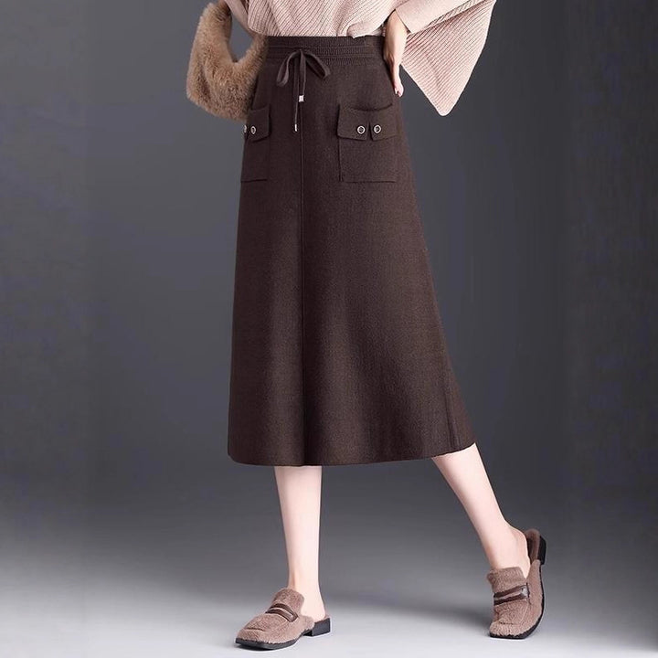 Damen Modischer Maxirock mit Taschen und Bindegürtel Drune
