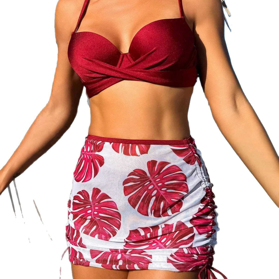 Damen Bikini-Set mit elegantem Knotendesign und floralem Rock Drune