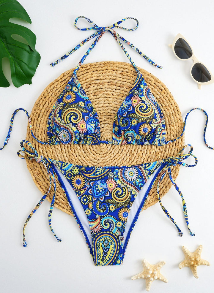 Damen Bikini-Set mit verspieltem Bindeband und buntem Muster Drune