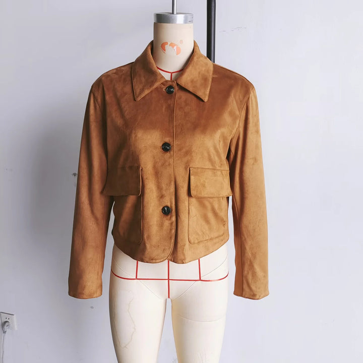 Damen nan cropped Hemdblouson aus Mikrofaser‑Velours mit großen Klappentaschen Drune