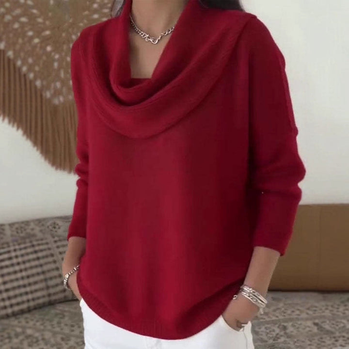 Damen Stylischer Bootcut Pullover mit Wasserfall-Ausschnitt Drune