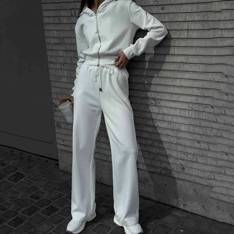 Damen Zweiteiliges Loungewear-Set mit kurzem Zip-Bomber und weiter High-Waist-Palazzohose Drune