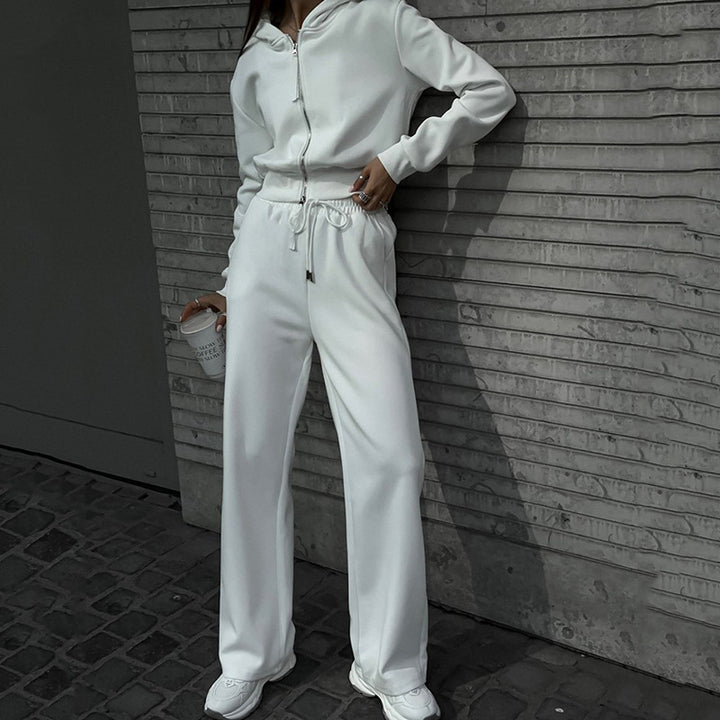 Damen Zweiteiliges Loungewear-Set mit kurzem Zip-Bomber und weiter High-Waist-Palazzohose Drune