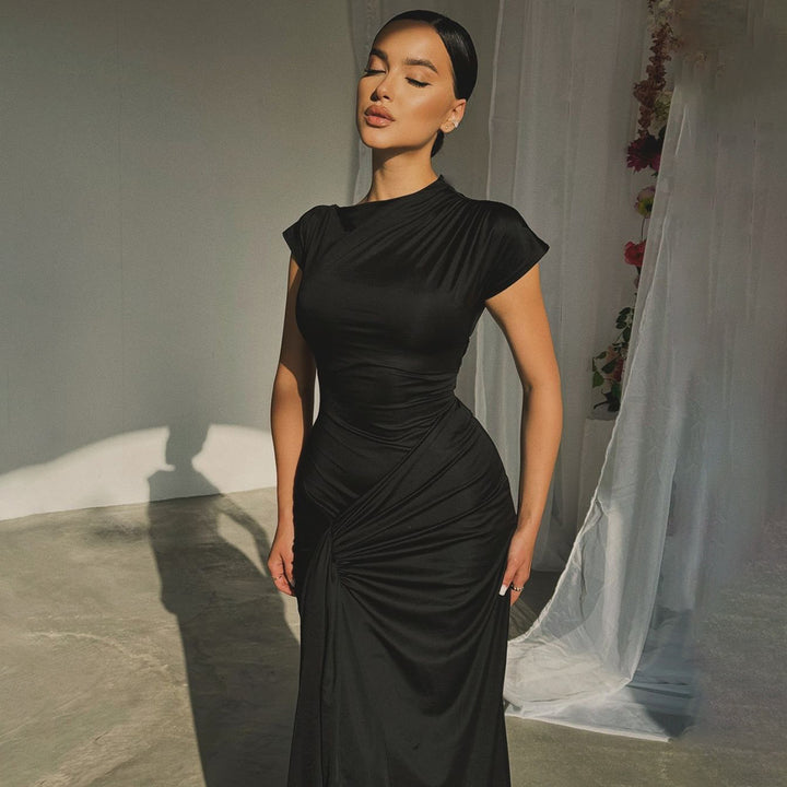Damen Elegantes Maxikleid mit Drapierung und asymmetrischem Saum Drune