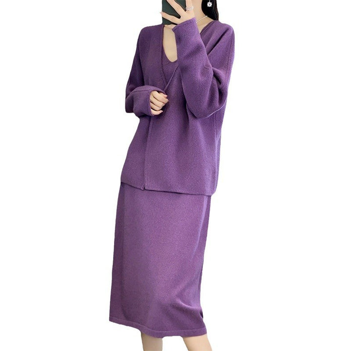 Damen gemustertes Strickkleid mit V-Ausschnitt und lässigem Schnitt Drune