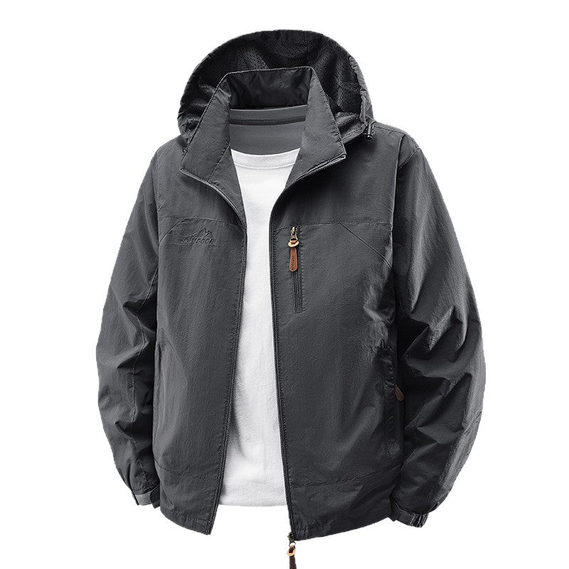 Herren Packbare Wind- und Regenjacke mit perforierter Kapuzeninnenseite, Brustreißverschluss & Kordelzug Drune