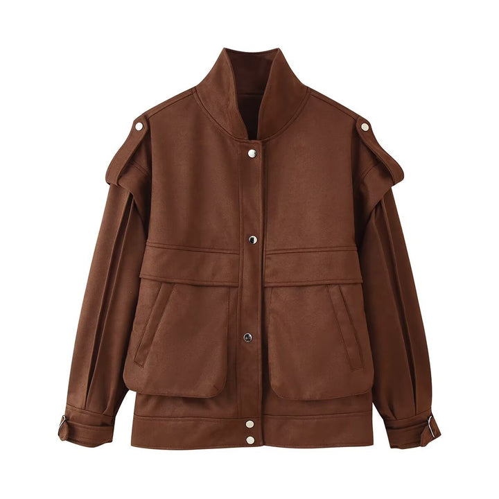 Damen Modische Utility-Jacke mit hohen Kragen und praktischen Taschen Drune