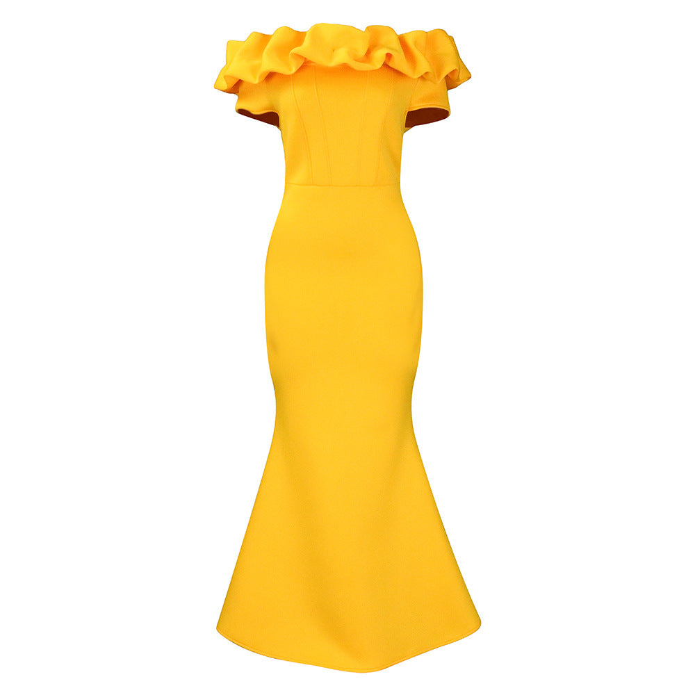 Damen Elegantes Wickelkleid mit voluminösem Kragen Drune