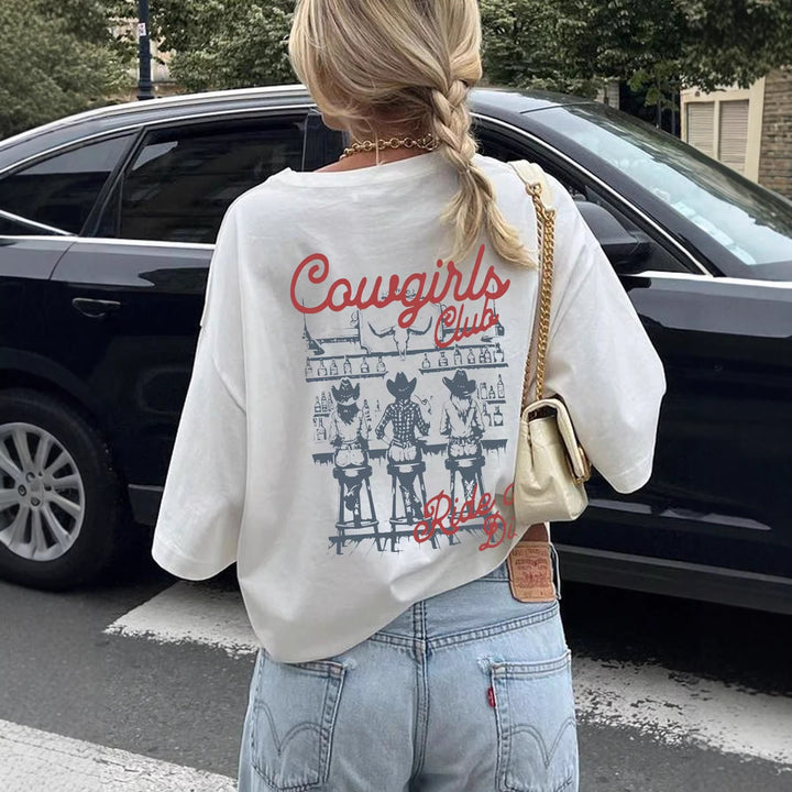 Damen Oversize T-Shirt mit Retro Cowgirl-Motiv Drune