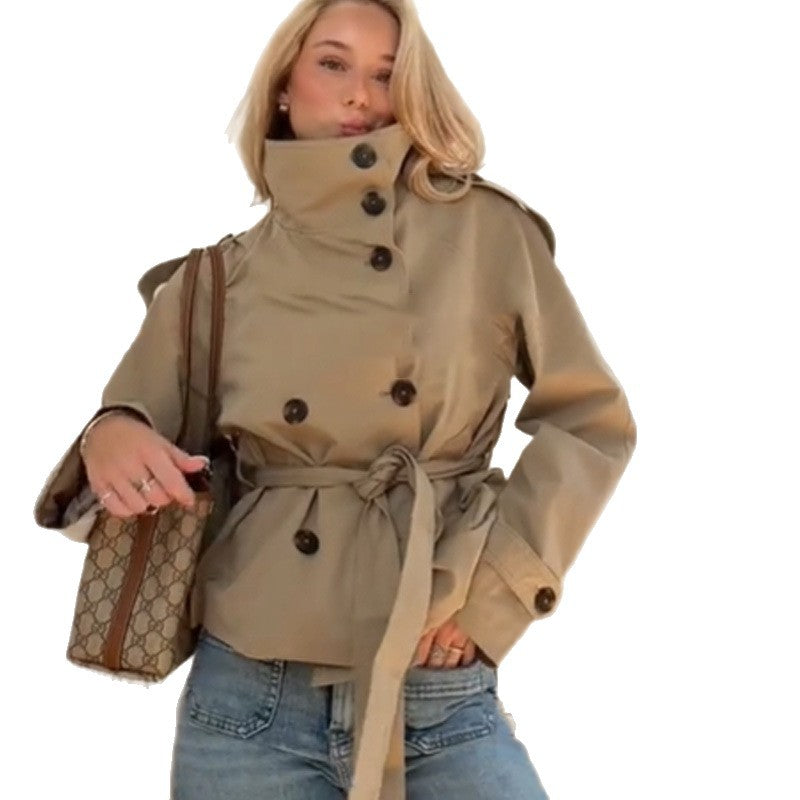 Damen modische Trenchjacke mit Bindegürtel und taillierter Passform Drune