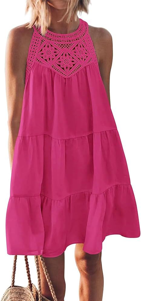 Damen Luftiges Sommerkleid mit Spitzenbesatz und weit geschnittenem Saum Drune