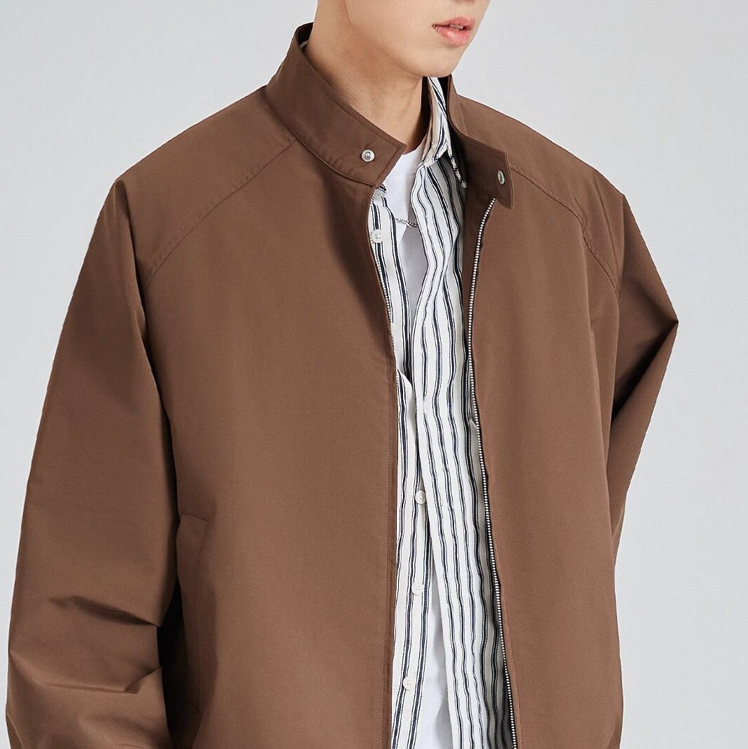 Herren leichte oversized Bomberjacke mit Stehkragen und elastischen Bündchen Drune