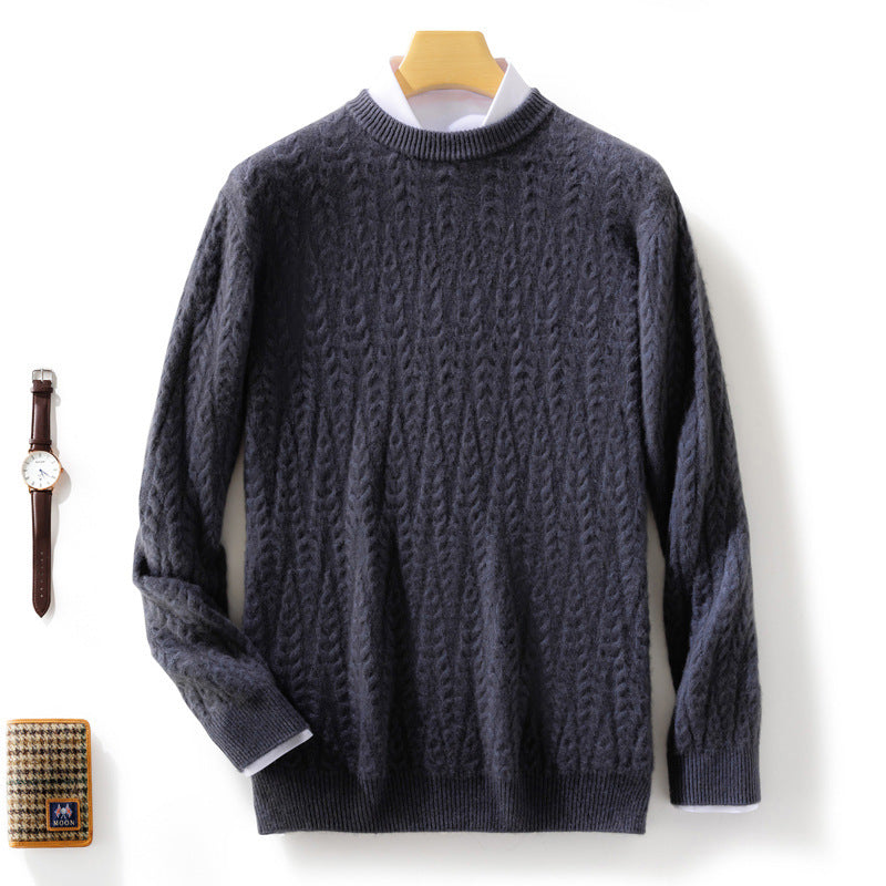 Herren gehobener Zopfstrickpullover mit Rundhals und Merino‑Mischung Drune
