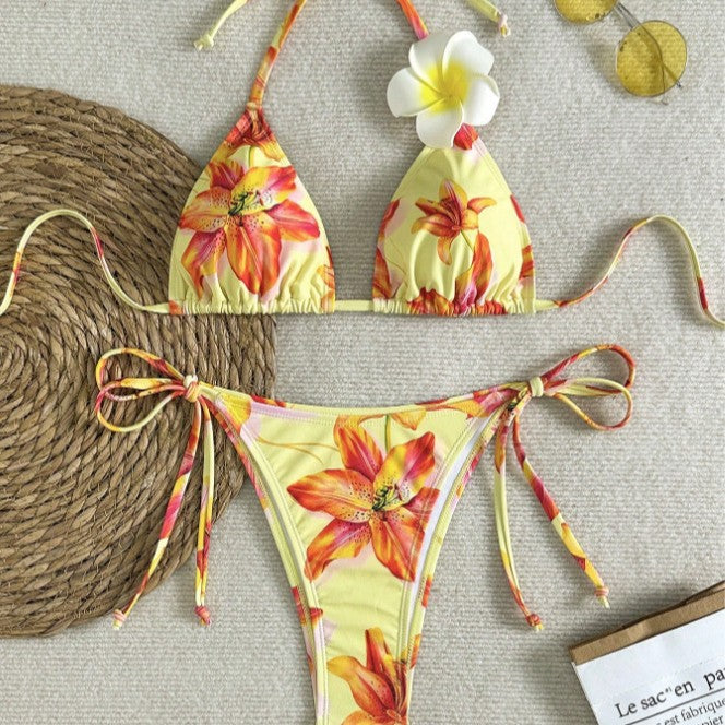 Damen Triangel-Bikini-Set mit floralen Akzenten Drune
