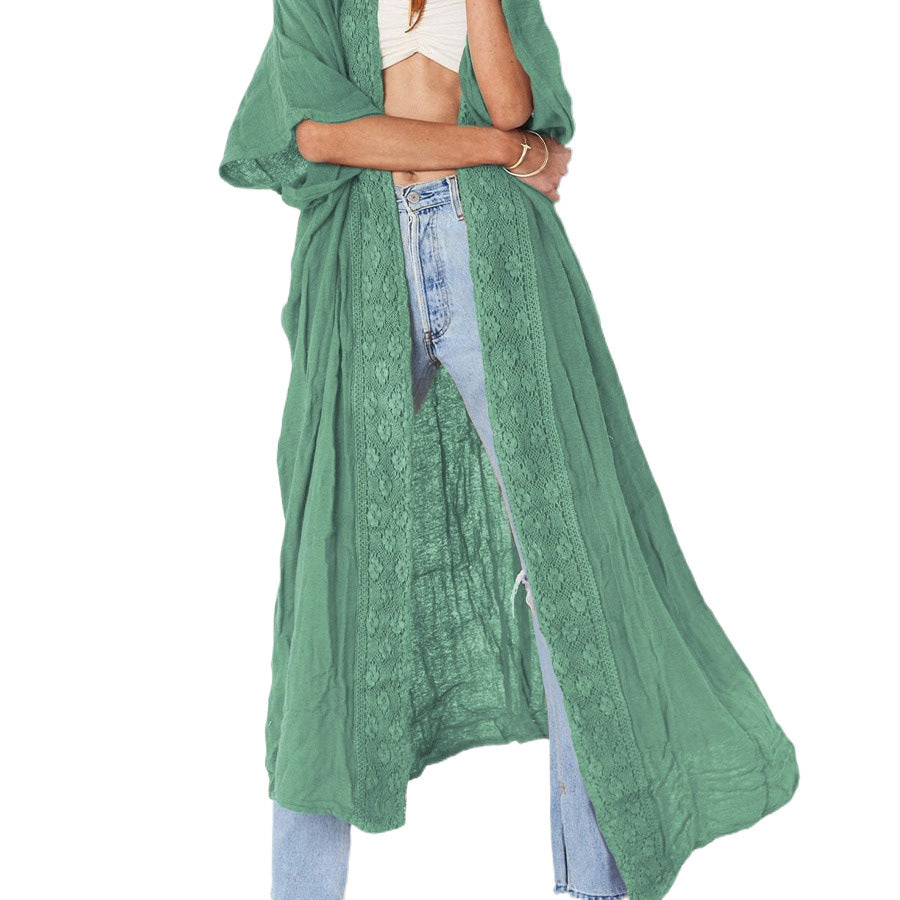 Damen luftiger Kaftan mit feiner Häkelverzierung und weitem Schnitt Drune