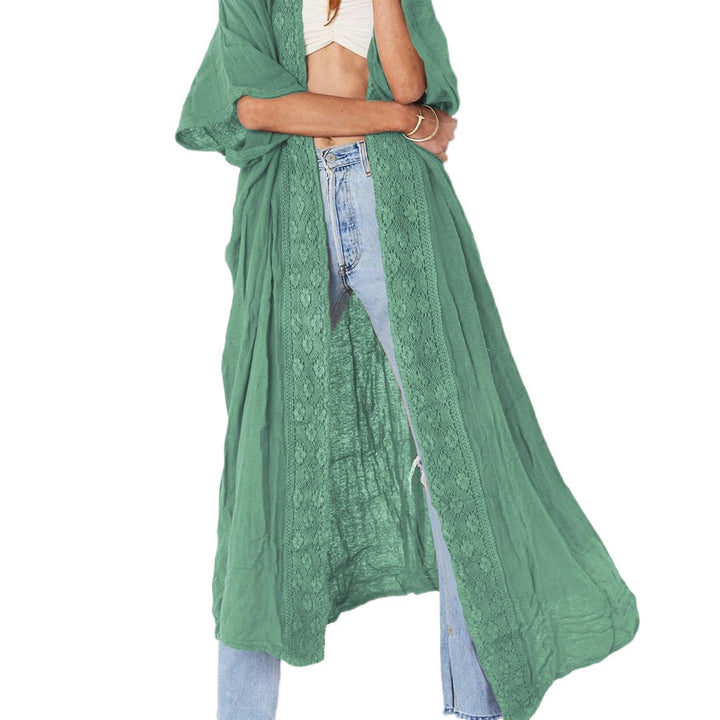 Damen luftiger Kaftan mit feiner Häkelverzierung und weitem Schnitt Drune