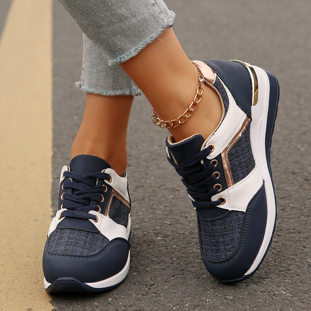 Damen  modische Plateau-Sneaker mit gepolstertem Memory-Fußbett und strukturierter Textil-Kombination Drune
