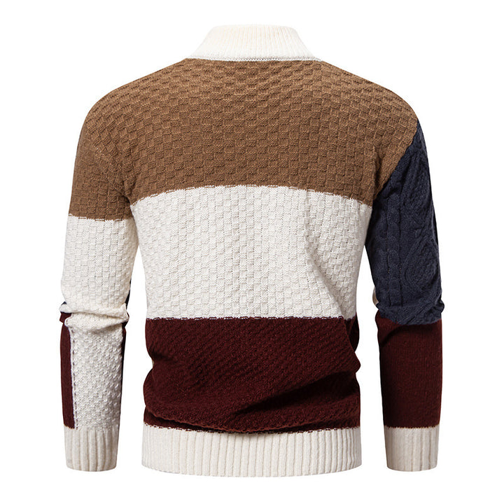Herren modischer Rollkragenpullover mit modernem Zopfmuster und Farbblockdesign Drune