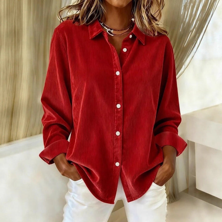 Damen Elegante Cordbluse mit Knopfleiste Drune
