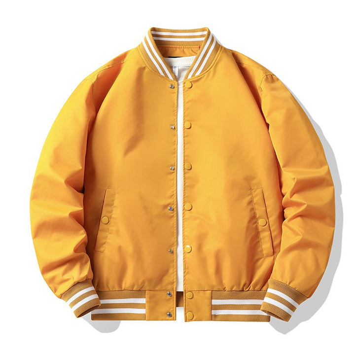 Men's  retro-striped collar varsity snap-front satin-effect bomber jacket Drune