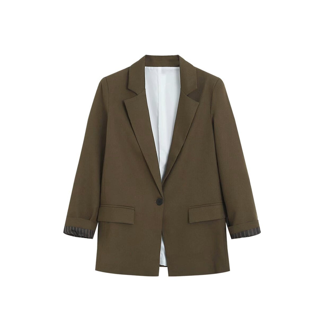 Damen Longline Ein-Knopf-Blazer mit Umschlagärmeln und Pattentaschen Drune
