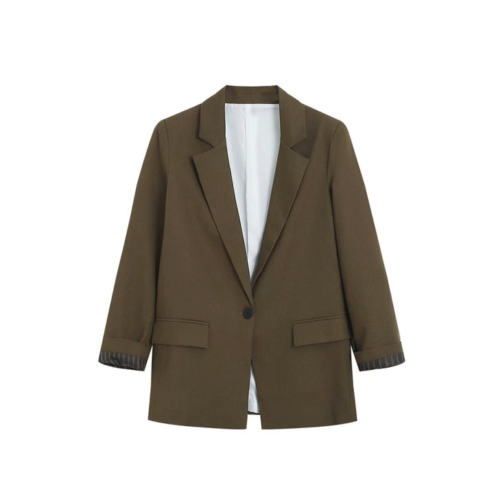 Damen Longline Ein-Knopf-Blazer mit Umschlagärmeln und Pattentaschen Drune