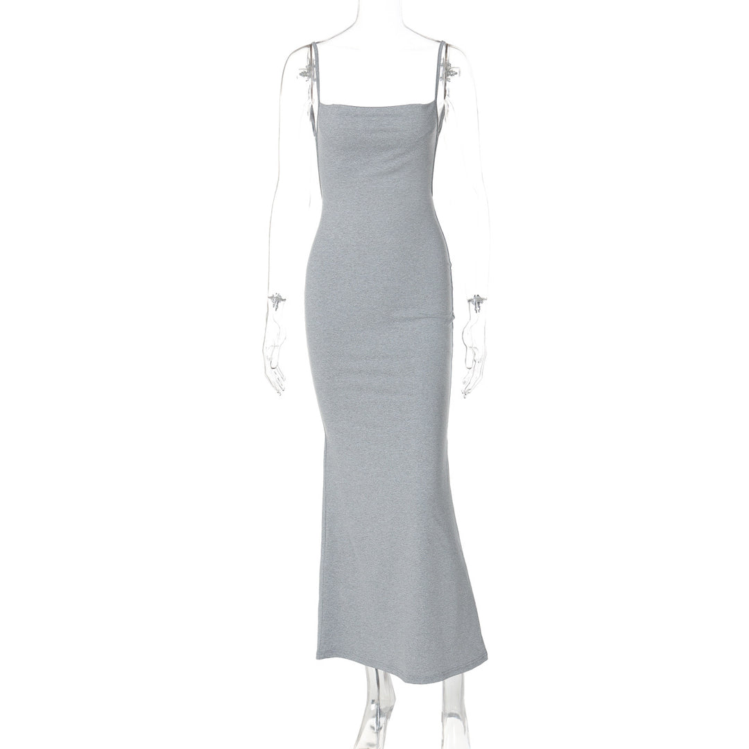 Damen Figurbetontes Langkleid mit schmalen Spaghetti-Trägern Drune