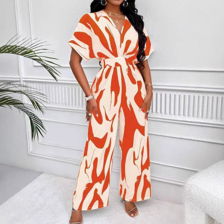 Drune | Kurzärmeliger Jumpsuit mit bedruckter Taille