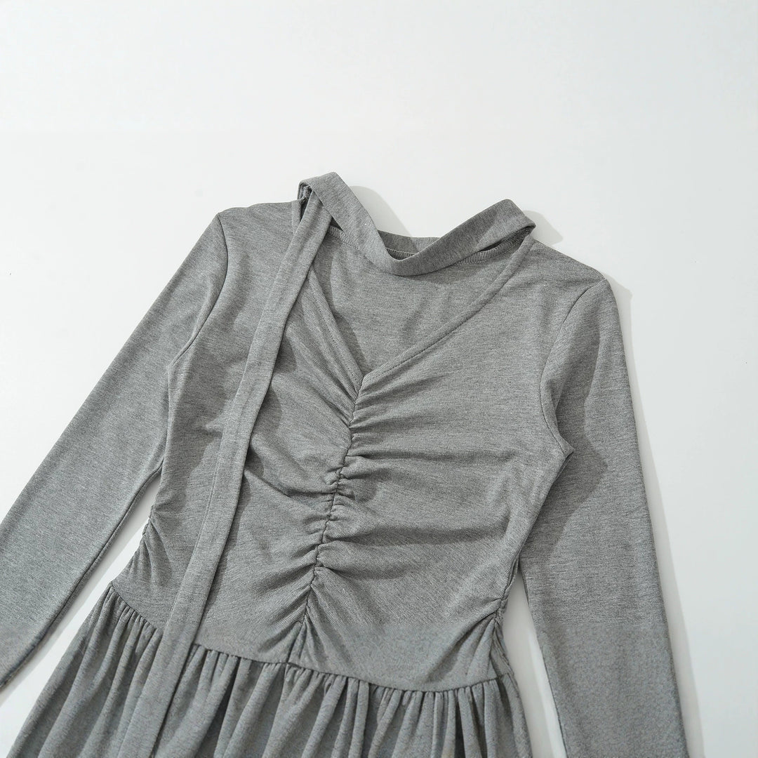 Damen Langes Jersey-Maxikleid mit Raffung, V-Ausschnitt und Bindeschal Drune