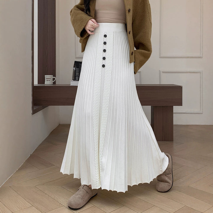 Damen Eleganter Plissee-Maxirock mit Knopfdetails Drune