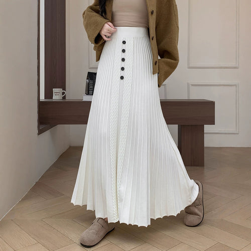 Damen Eleganter Plissee-Maxirock mit Knopfdetails Drune