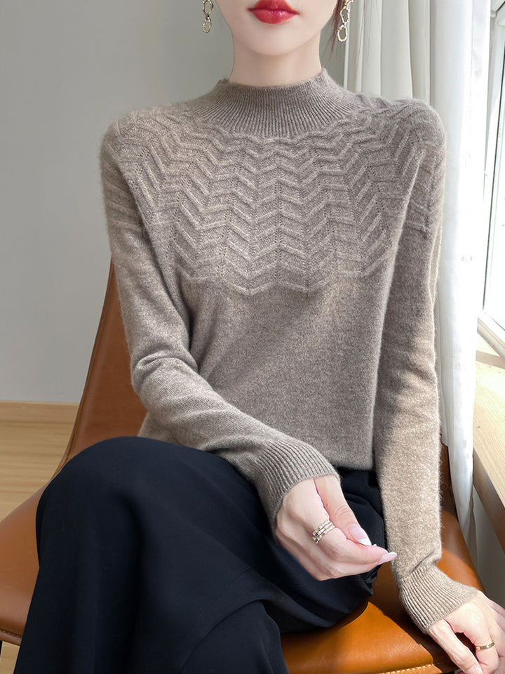 Damen Weicher Feinstrick-Mockneckpullover mit Chevron-Ajour und Kaschmirlook Drune