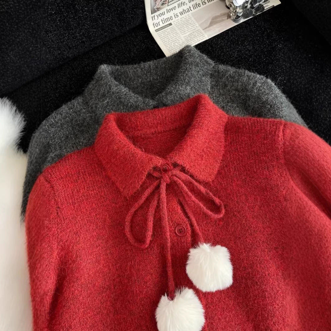 Damen verspielte Strickjacke mit großem Kragen Drune