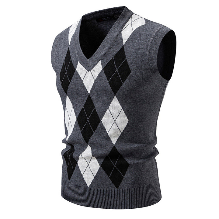 Herren ärmellose Strickweste mit klassischem Rautenmuster Drune