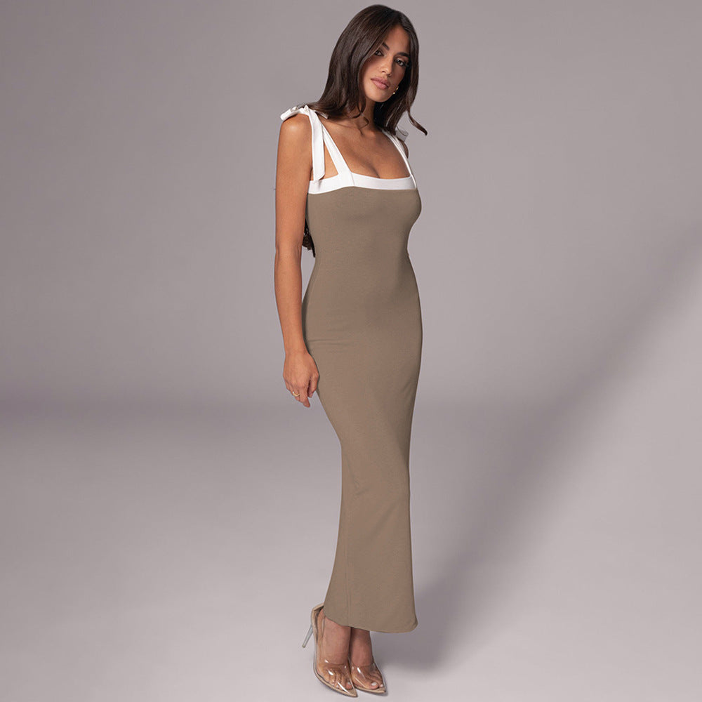 Damen Elegantes Maxikleid mit schmalem Oberteil und dekorativen Schleifen Drune