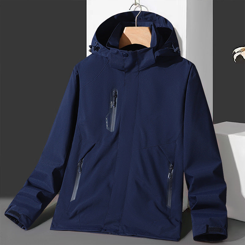 Herren Softshell-Windjacke mit Kapuze, wasserdichten Reißverschlüssen und verstellbarem Saum Drune