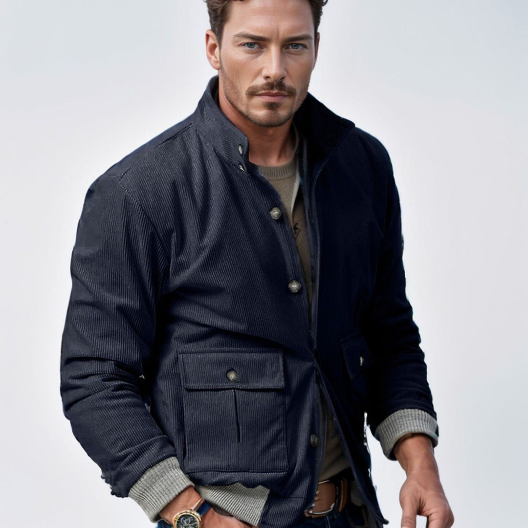 Herren Corduroy-Fieldjacke mit Pattentaschen und Stehkragen Drune