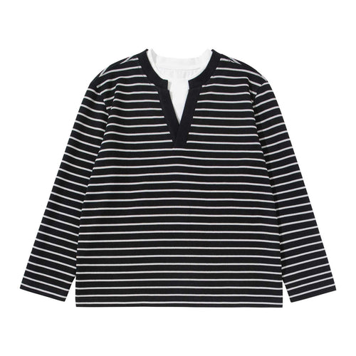 Damen Gestreiftes Strickshirt mit V-Ausschnitt und Lagenlook Drune