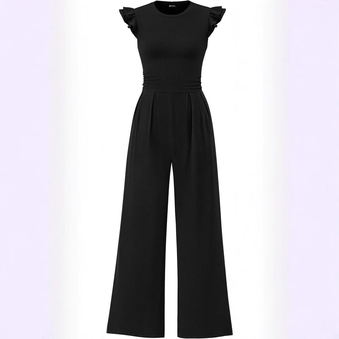 Damen eleganter Jumpsuit mit Puffärmeln und weitem Bein Drune