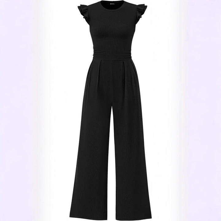 Damen eleganter Jumpsuit mit Puffärmeln und weitem Bein Drune
