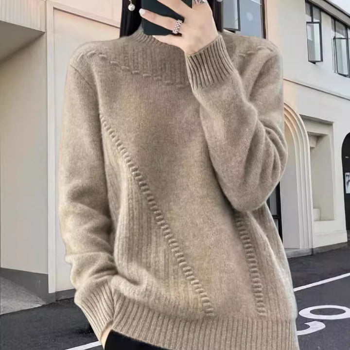 Damen Strickpullover mit elegantem Stehkragen und strukturiertem Design Drune