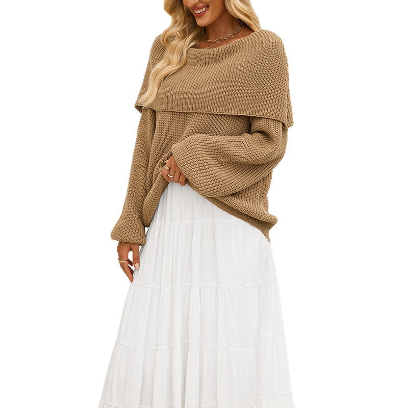 Damen Off-Shoulder Strickpullover mit strukturierter Oberfläche Drune