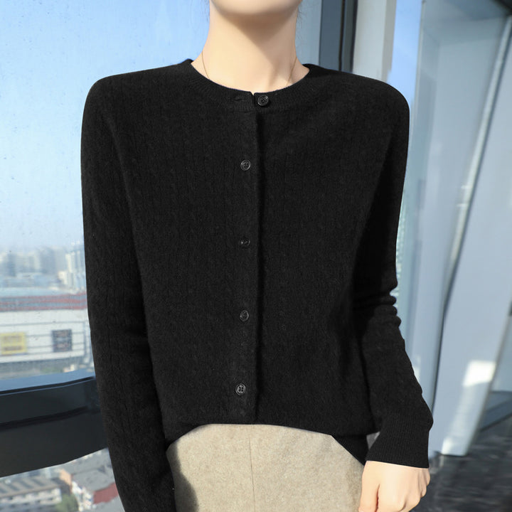 Damen Kurzgeschnitteter Feinstrick-Cardigan mit dezenter Struktur und Rundhalsausschnitt Drune